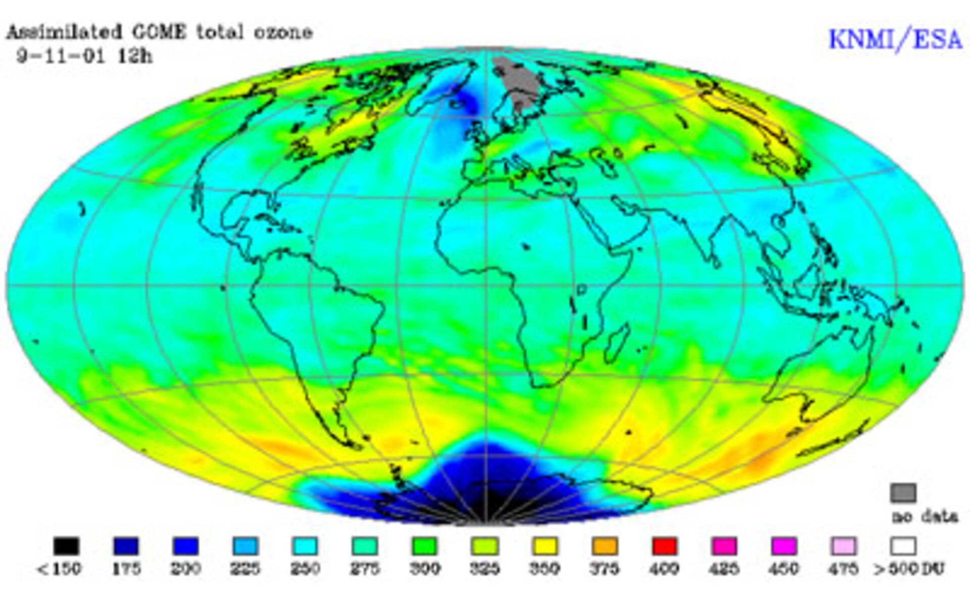 Assimilated GOME total ozone 9 November 2001