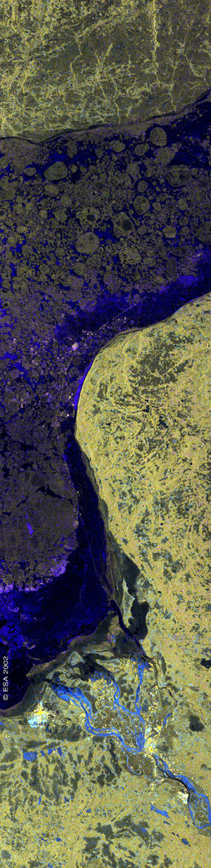 Ice-infested segment of the White Sea on Russia’s northern coast