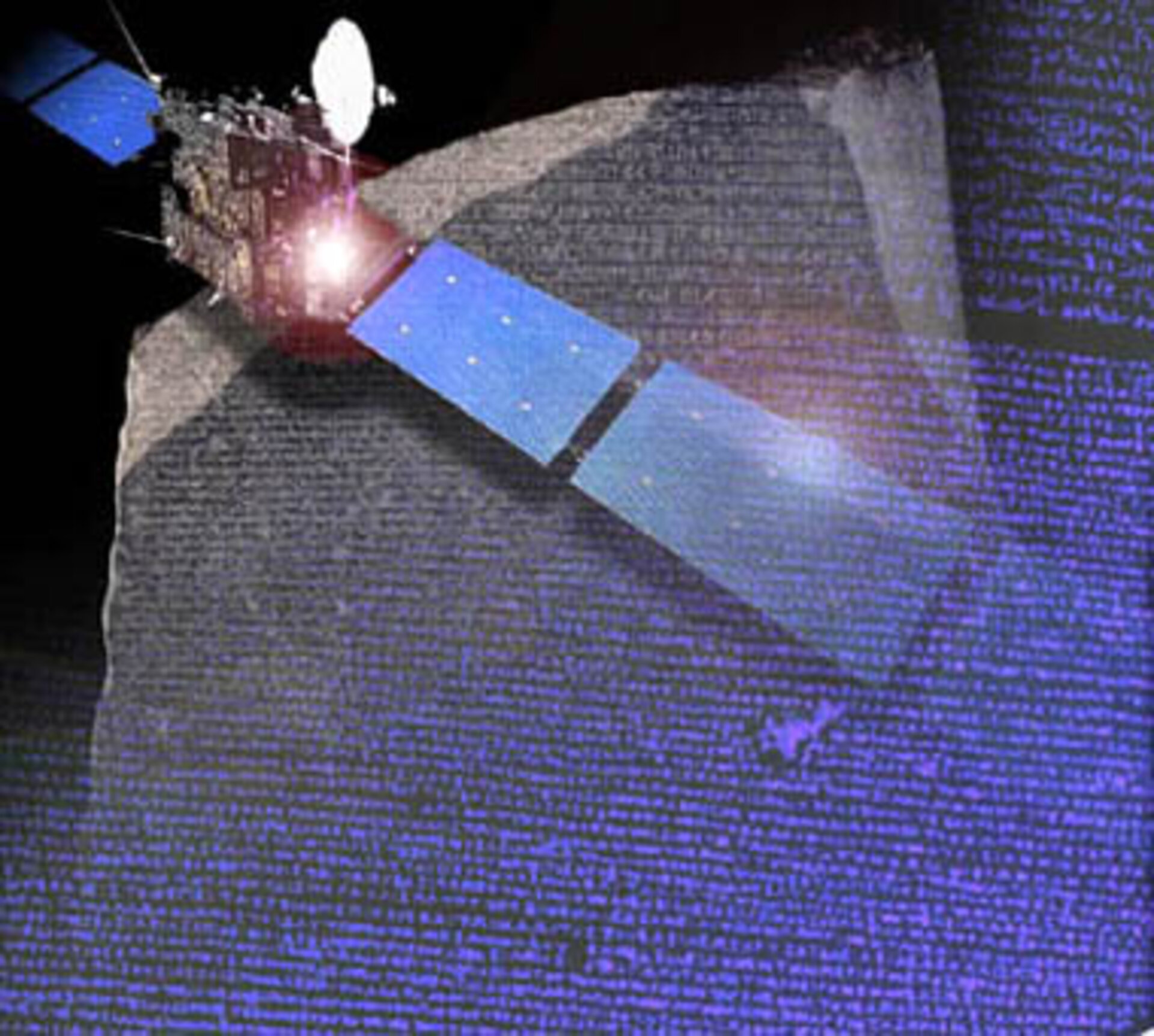 Die Rosetta:-Sonde mit dem Rosetta-Stein