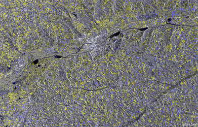 Flooded areas of the Isar river near Munich, Bavaria