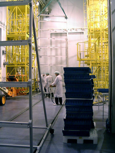 Building up the RF wall with absorbing tiles in the foreground