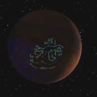 När snabbar partiklar från solvinden faller in mot Mars så bildas strukturer som påminner om norrskenet här på jorden