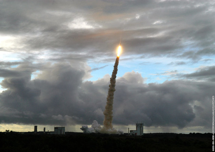Ariane 5 ECA climbs into the evening sky