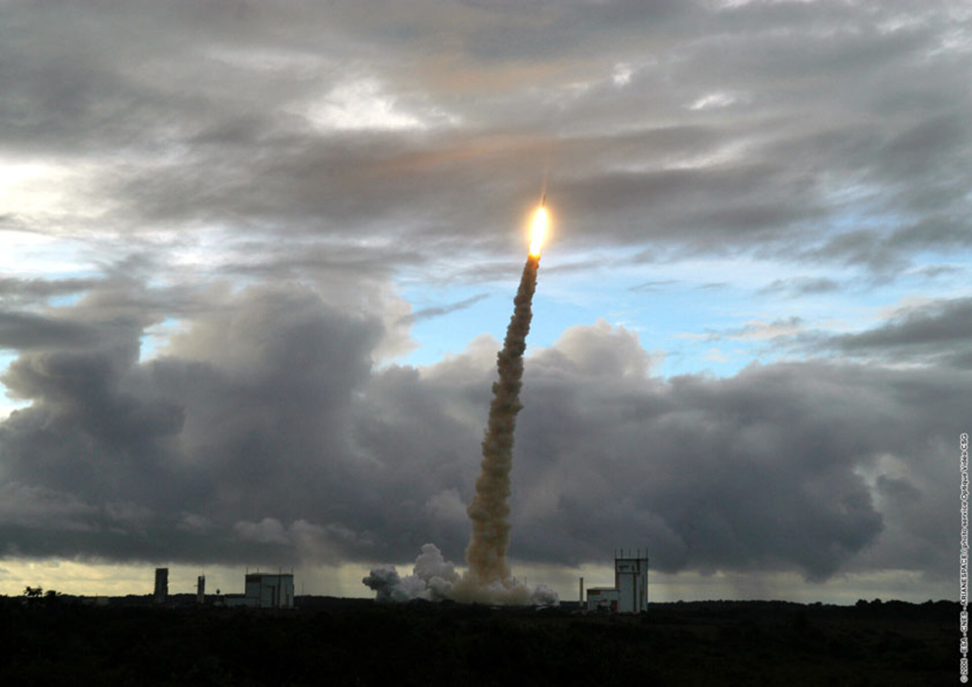 Ariane 5 ECA climbs into the evening sky