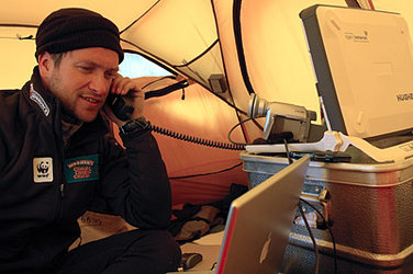 Marc Cornelissen using the BGAN terminal