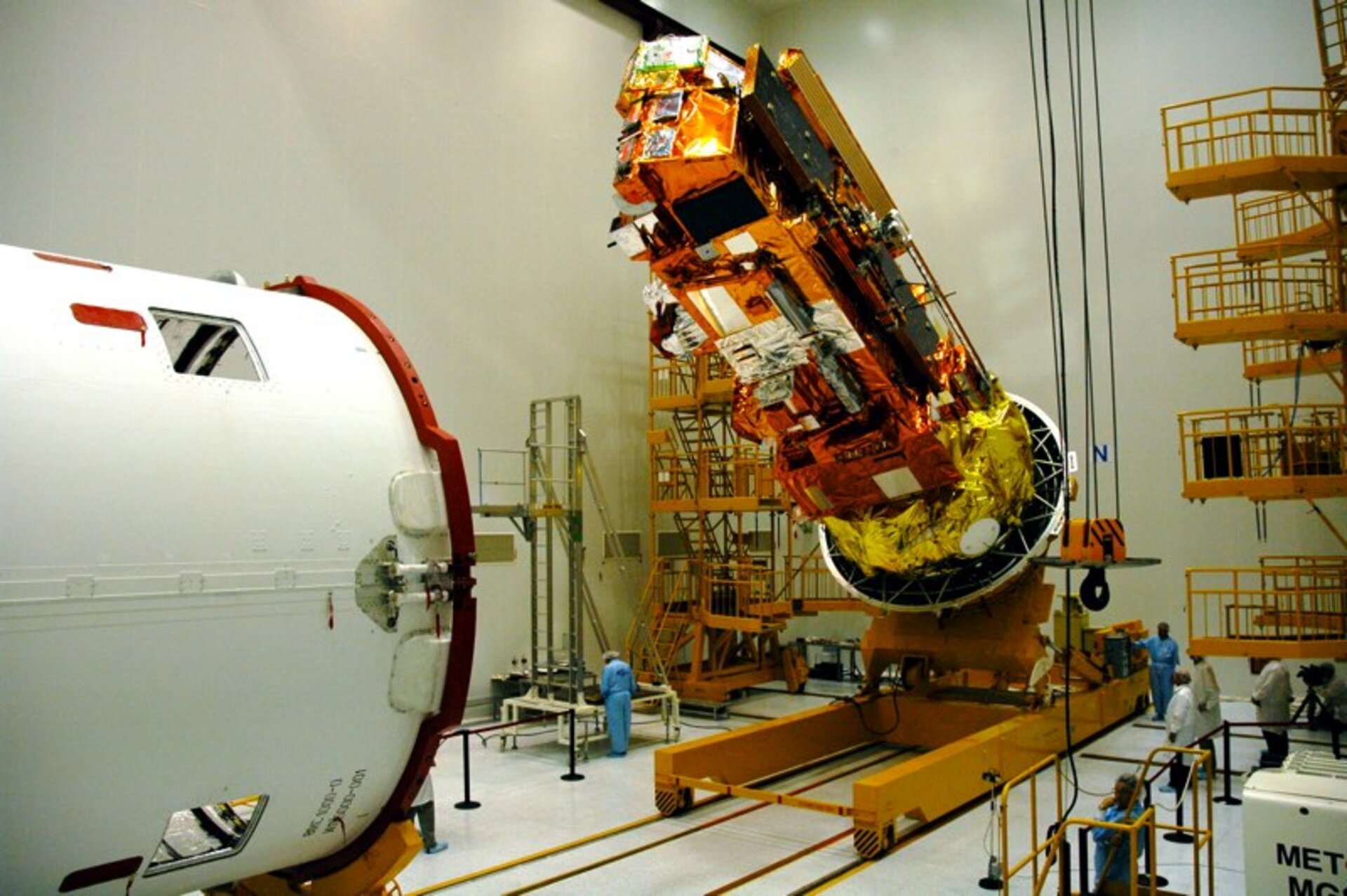 MetOp manoeuvred into position for encapsulation