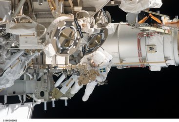 Christer Fuglesang during his first spacewalk