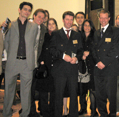 Students pose with ESA's astronauts