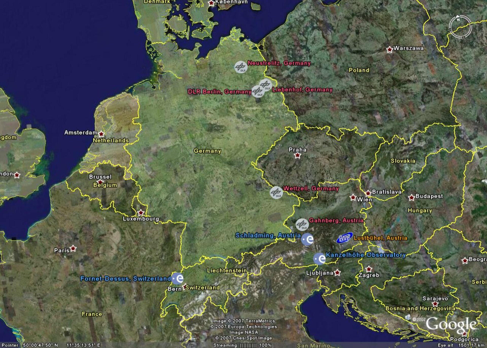 Map of observing stations