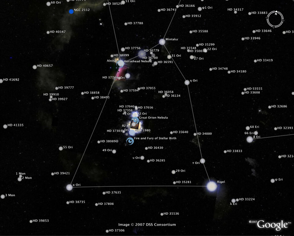 Screen capture of the Orion constellation border