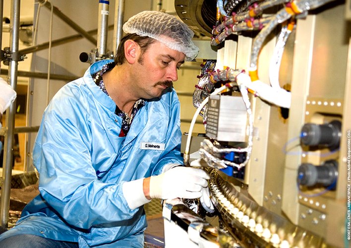 The two halves of the Jules Verne spacecraft are mated at Europe's Spaceport in Kourou, French Guiana