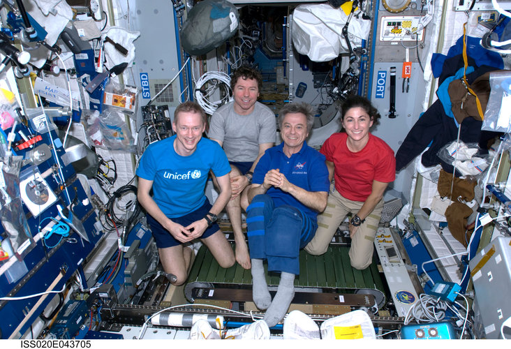 Expedition 20 crewmembers with newly installed COLBERT treadmill