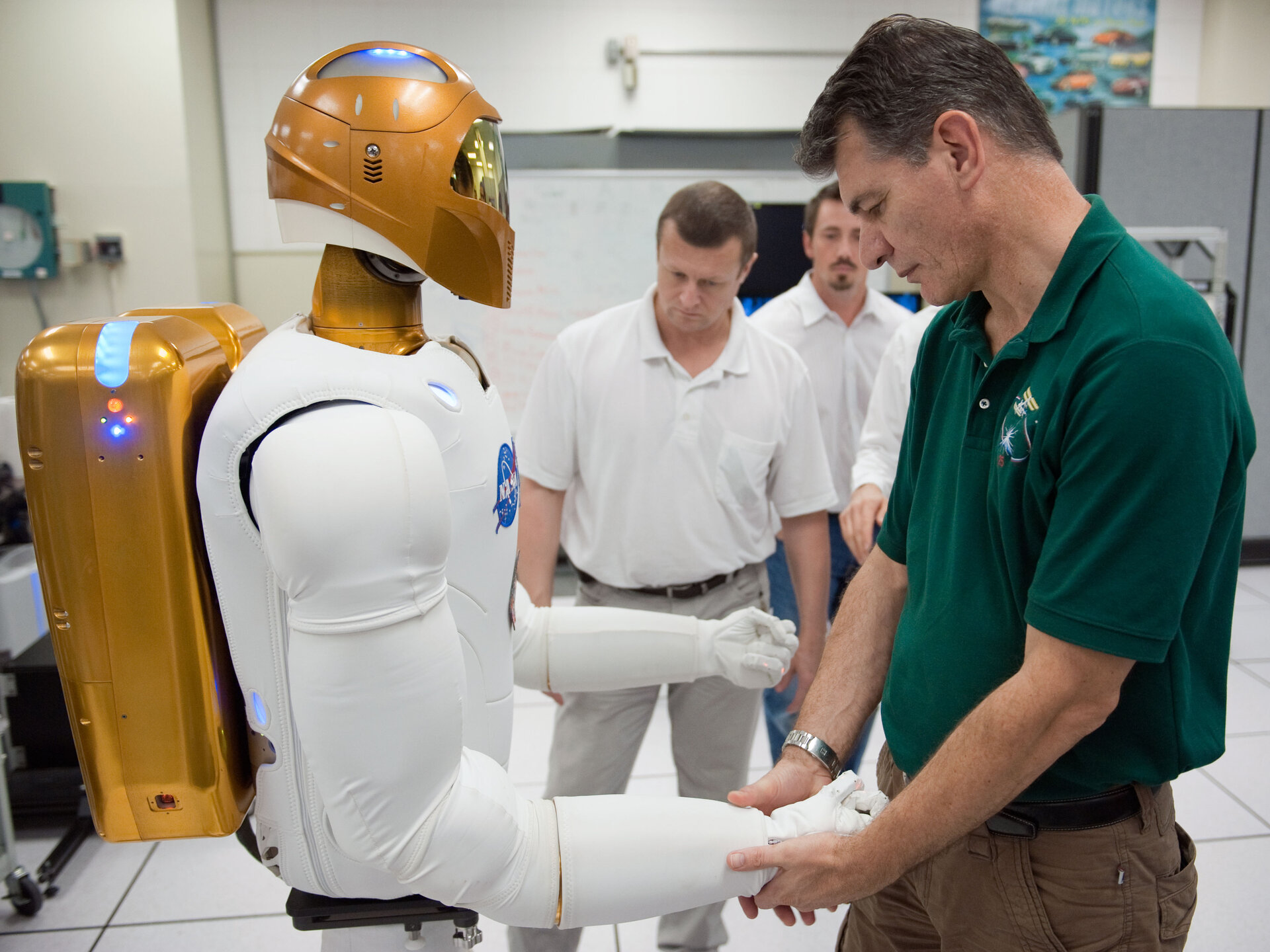 Paolo Nespoli with a Robonaut