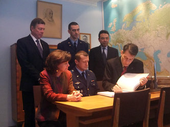 Signing the guest book in Gagarin's office
