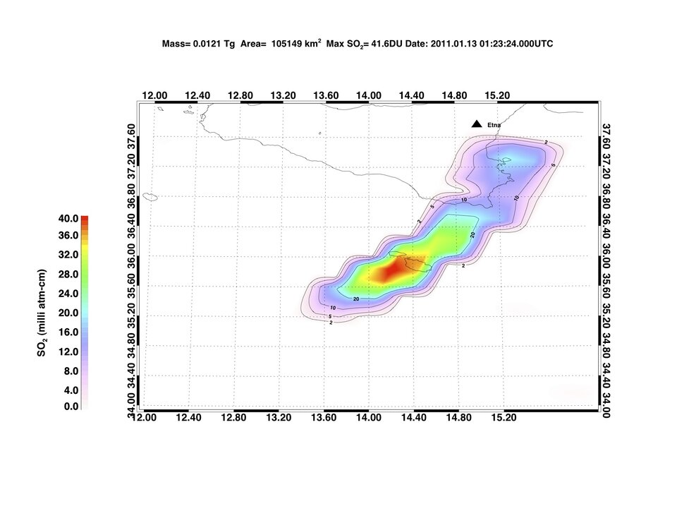 Sulphur dioxide plume over Mediterranean