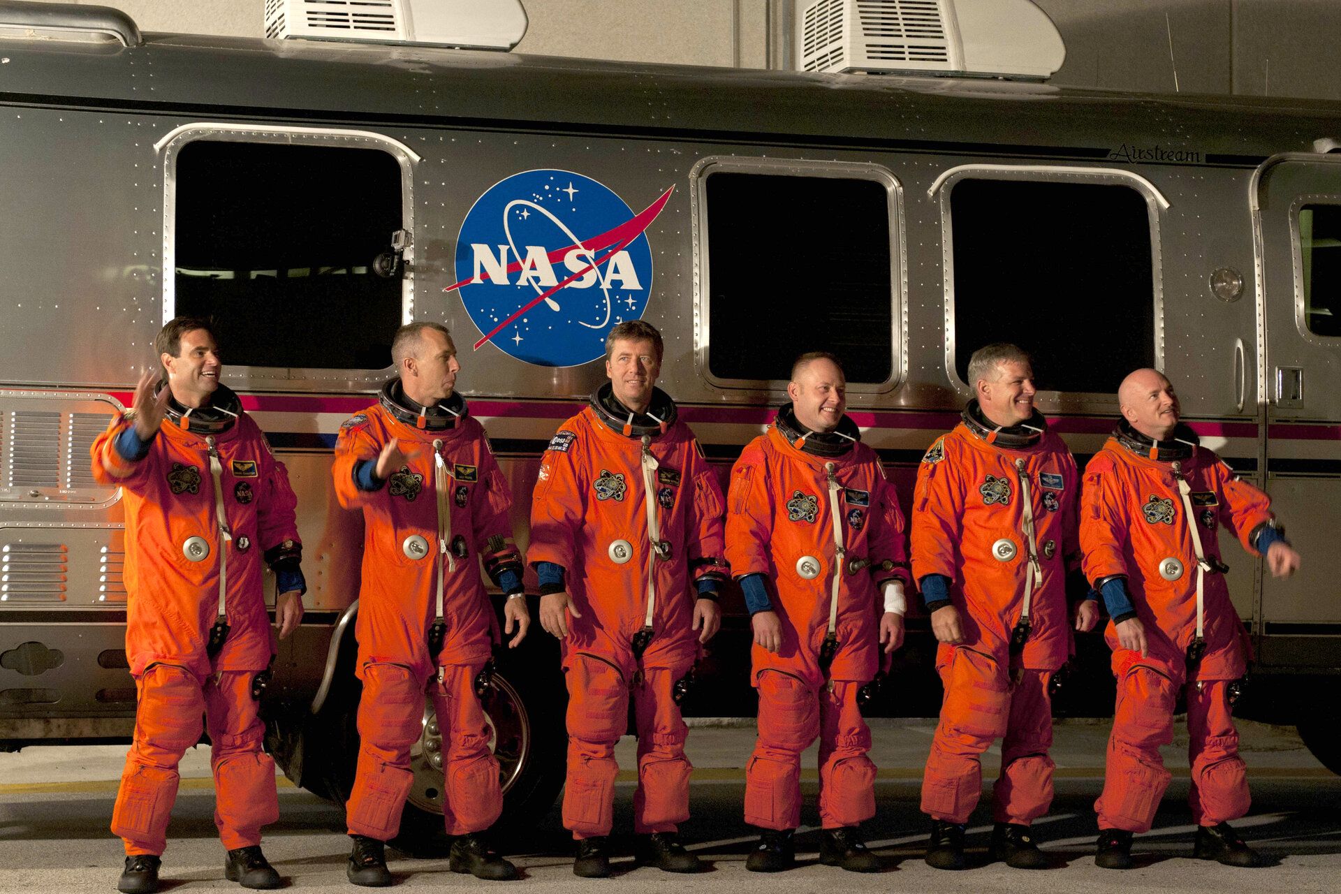 STS-134 crew walk out
