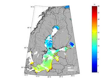 Pintaveden lämpötilat Itämeressä viime viikon alussa