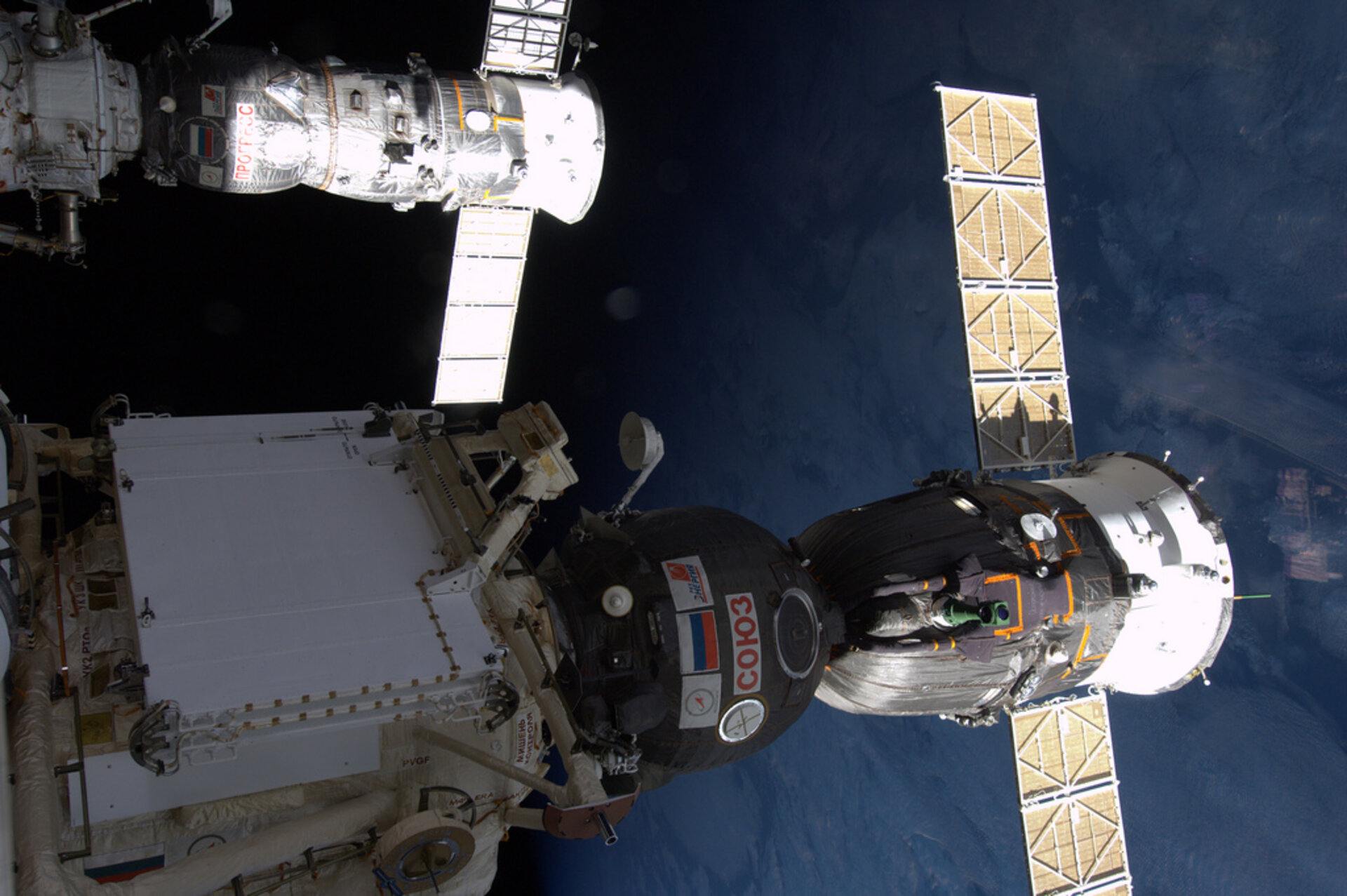 Soyuz and Progress docked with the ISS