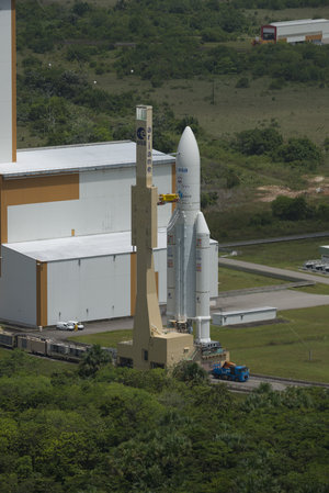 Ariane 5 VA 213 during transfer from BAF to the launch pad