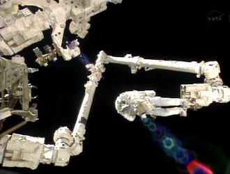 ESA's Italian astronaut Luca Parmitano on his first spacewalk