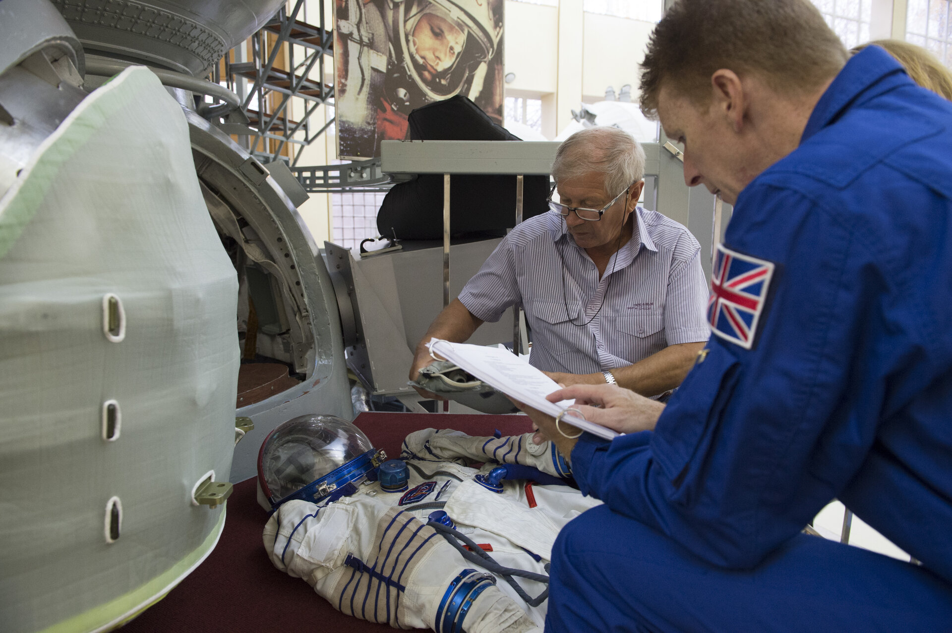 Timothy during the preparation for the simulation inside the Soyuz capsule