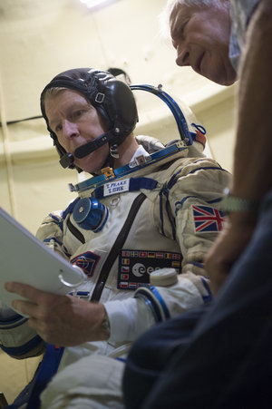 Timothy during training in the Soyuz TMA simulator