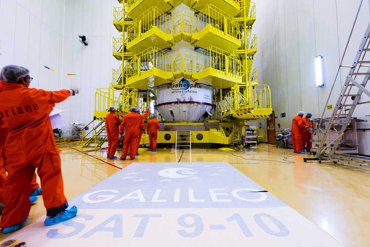 Galileo navigation satellites 9-10 are positioned inside the Soyuz fairing