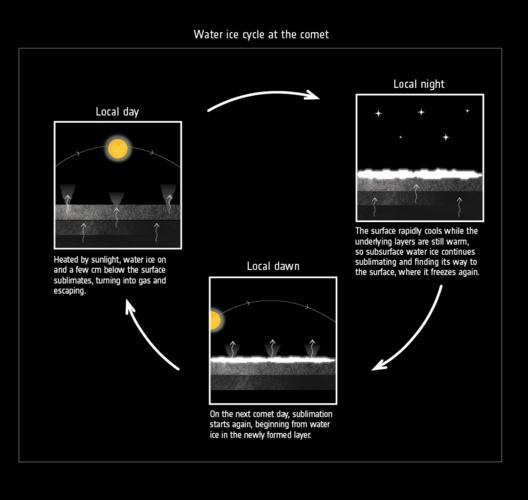 The water-ice cycle of a comet