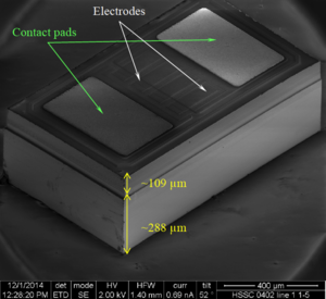 Typical tilted view of the silicon capacitor