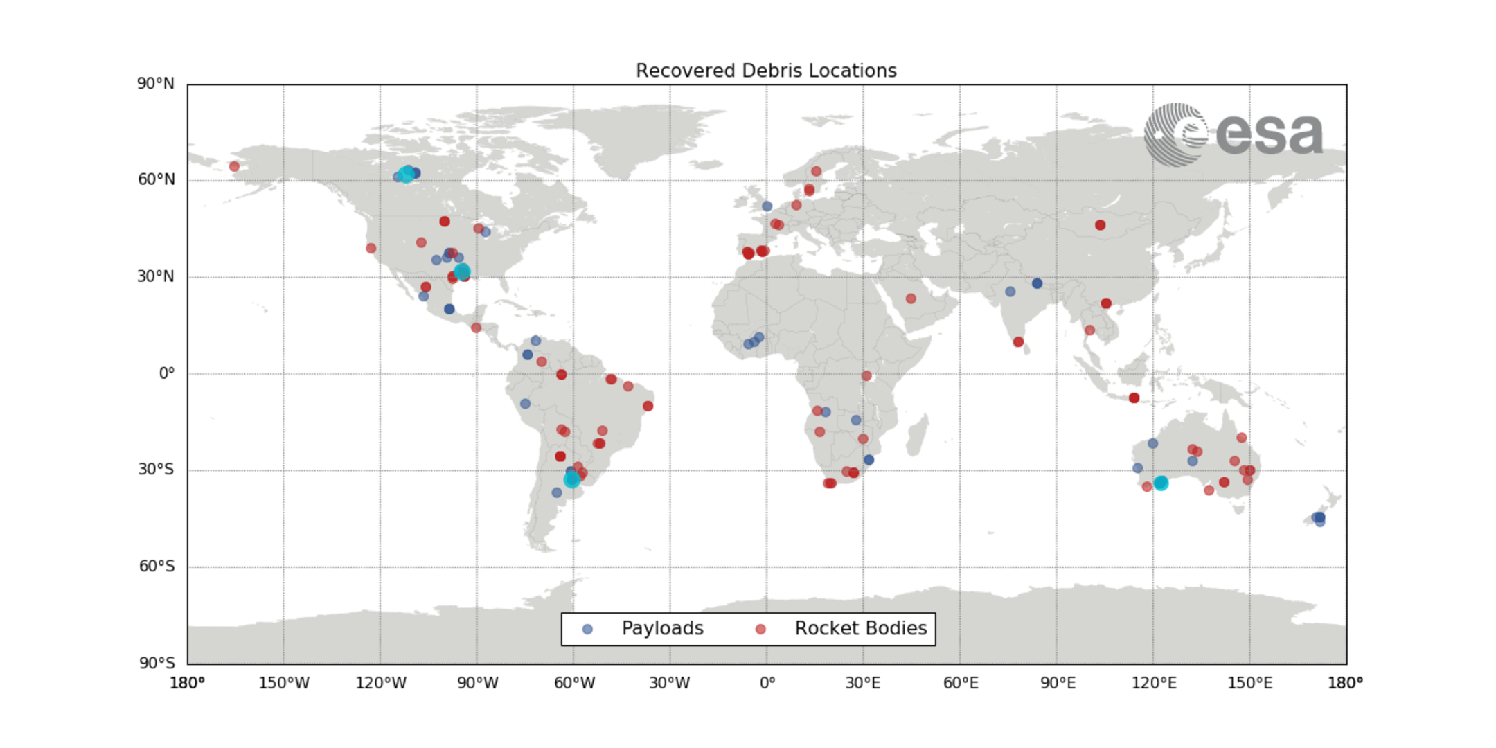 Map of debris recoveries