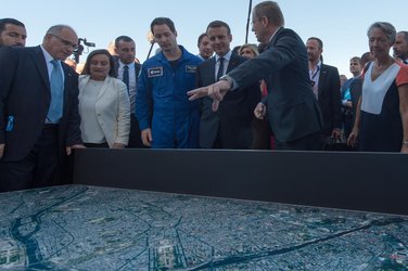 President Emmanuel Macron meets Thomas Pesquet, and Jan Wörner