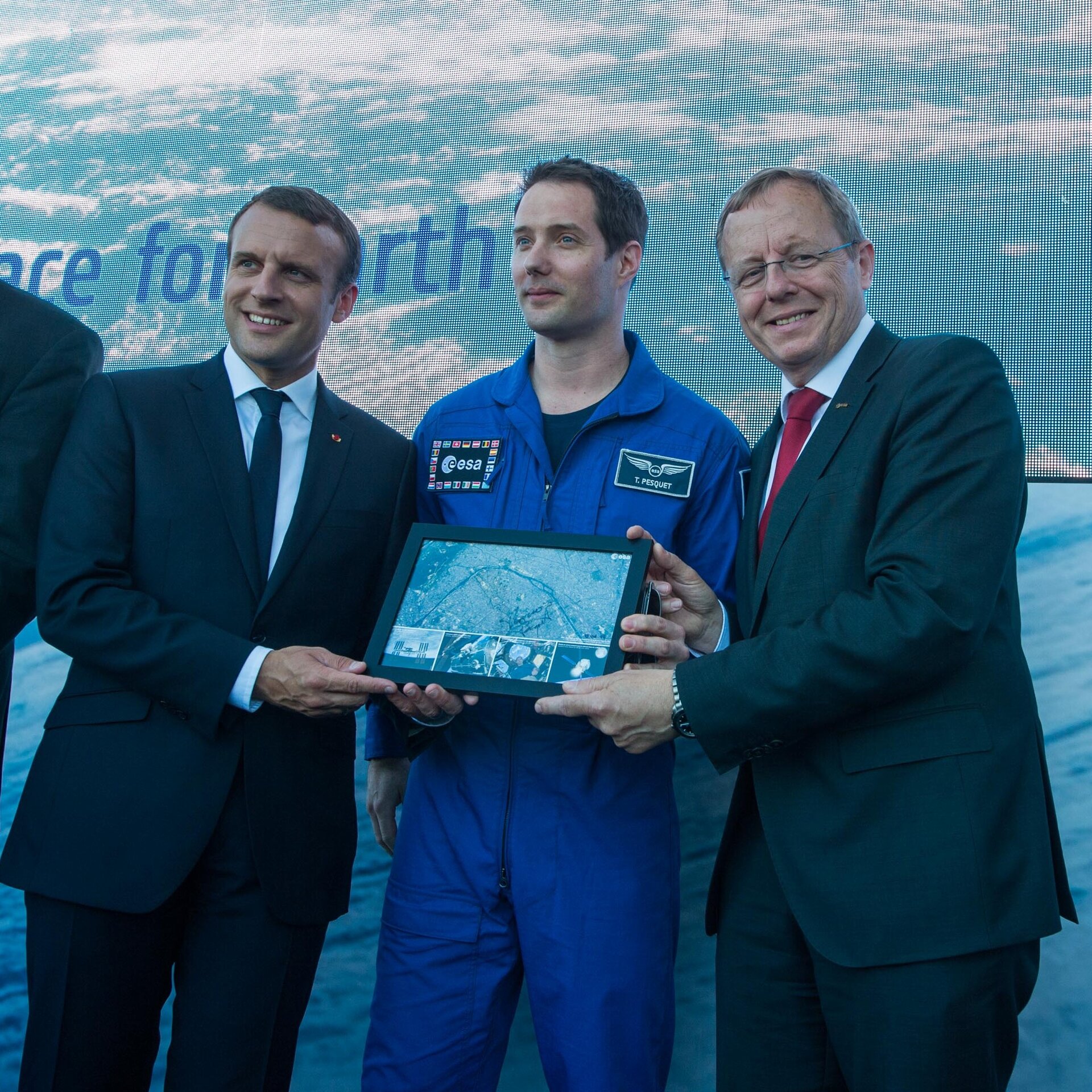 President Emmanuel Macron meets Thomas Pesquet, Jan Wörner, Jean-Yves Le Gall