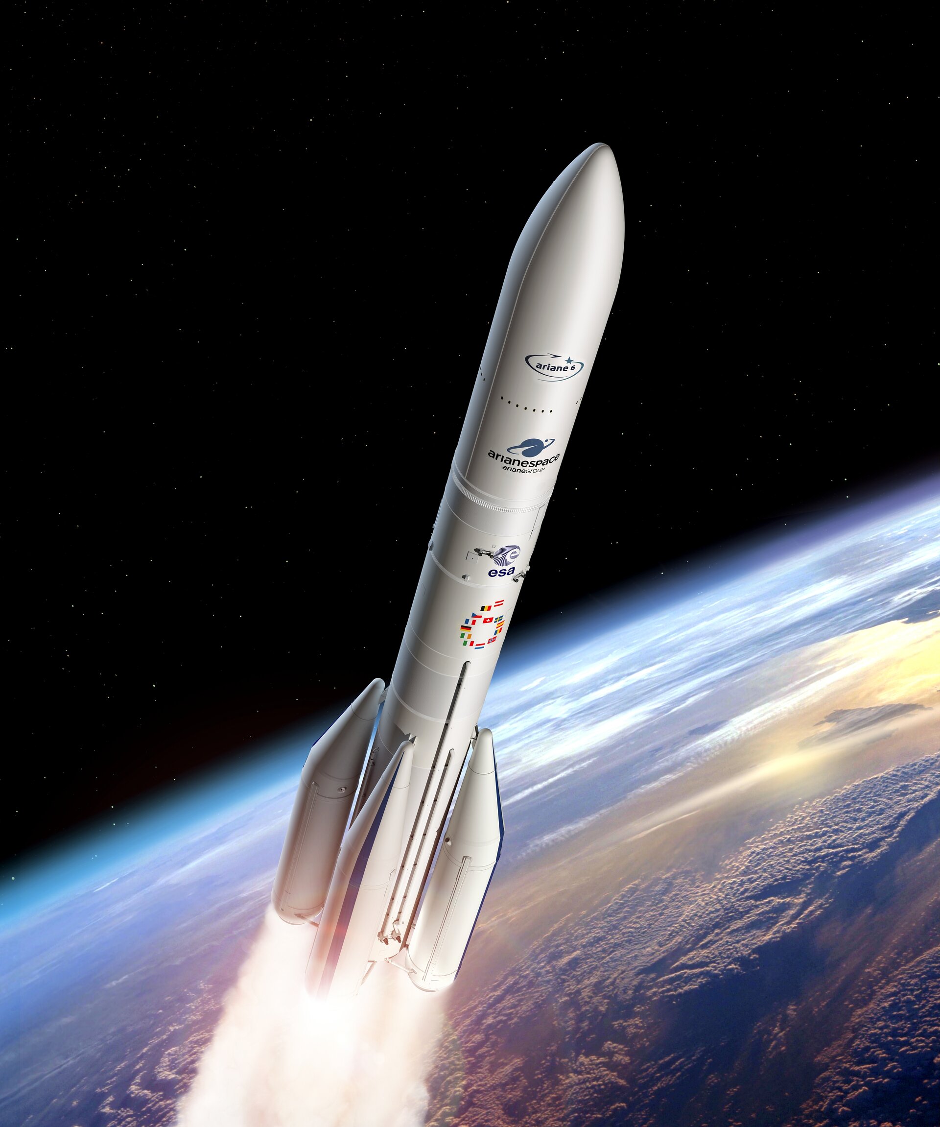 Artist's view of the configuration of Ariane 6 using four boosters (A64)