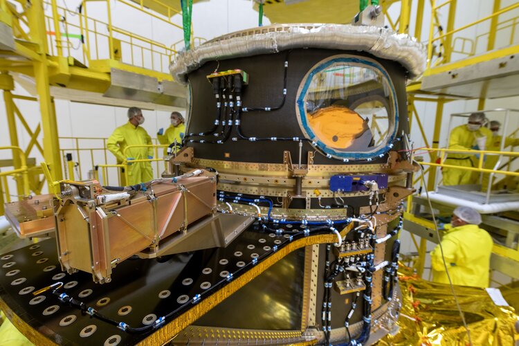 Cheops being placed on the Soyuz Fregat launch vehicle