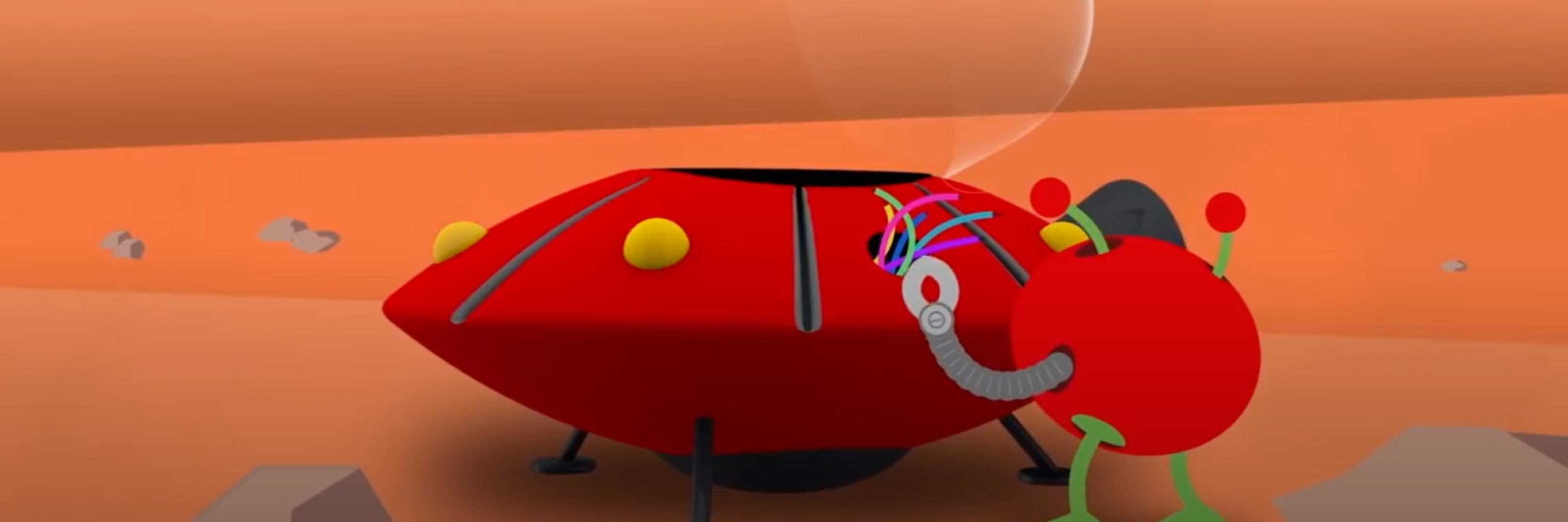 Paxi reparing spaceship on Mars