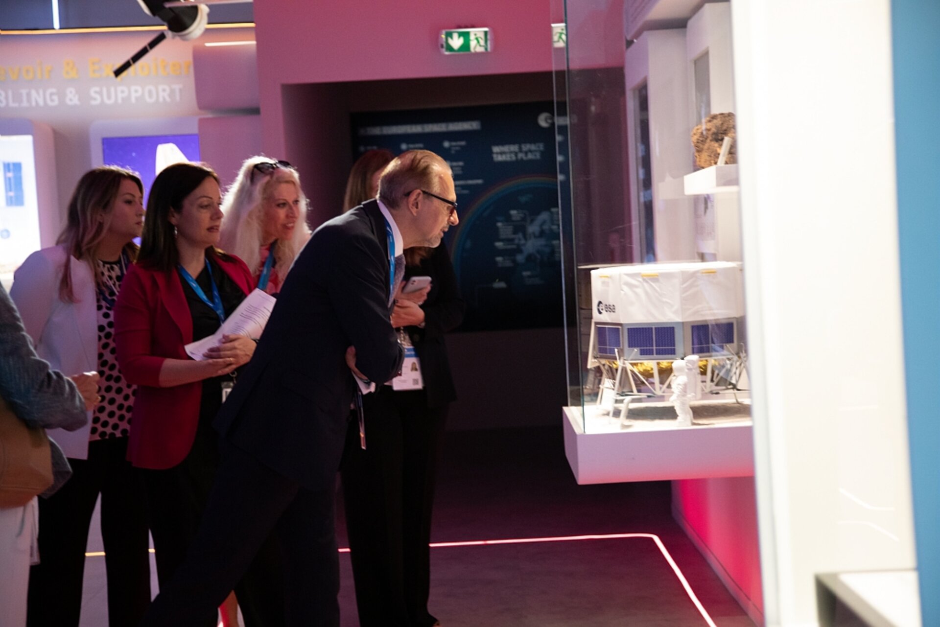 ESA Director General Josef Aschbacher photographed during his visit of ESA's exhibition inside the Space Pavilion.
