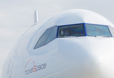 ESA astronaut Thomas Pesquet arrives at the Berlin ExpoCenter Airport aboard the AirZeroG plane, used by astronauts for weightlessness training. 