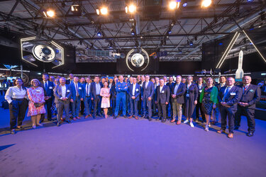 Group of parliamentarians from Germany, Luxemburg, Norway and Poland visit the Space Pavilion during ILA 2024 Parliamentarians’ Day.