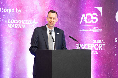 Chief Executive Officer at UK Space Agency Paul Bate delivers a keynote speech during the opening ceremony at the Farnborough International Airshow 2024.