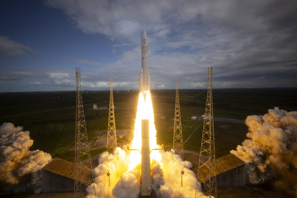 The first Ariane 6 rocket soars to the sky