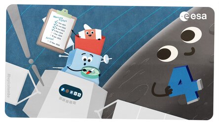 BepiColombo's cartoon characters during the fourth Mercury flyby