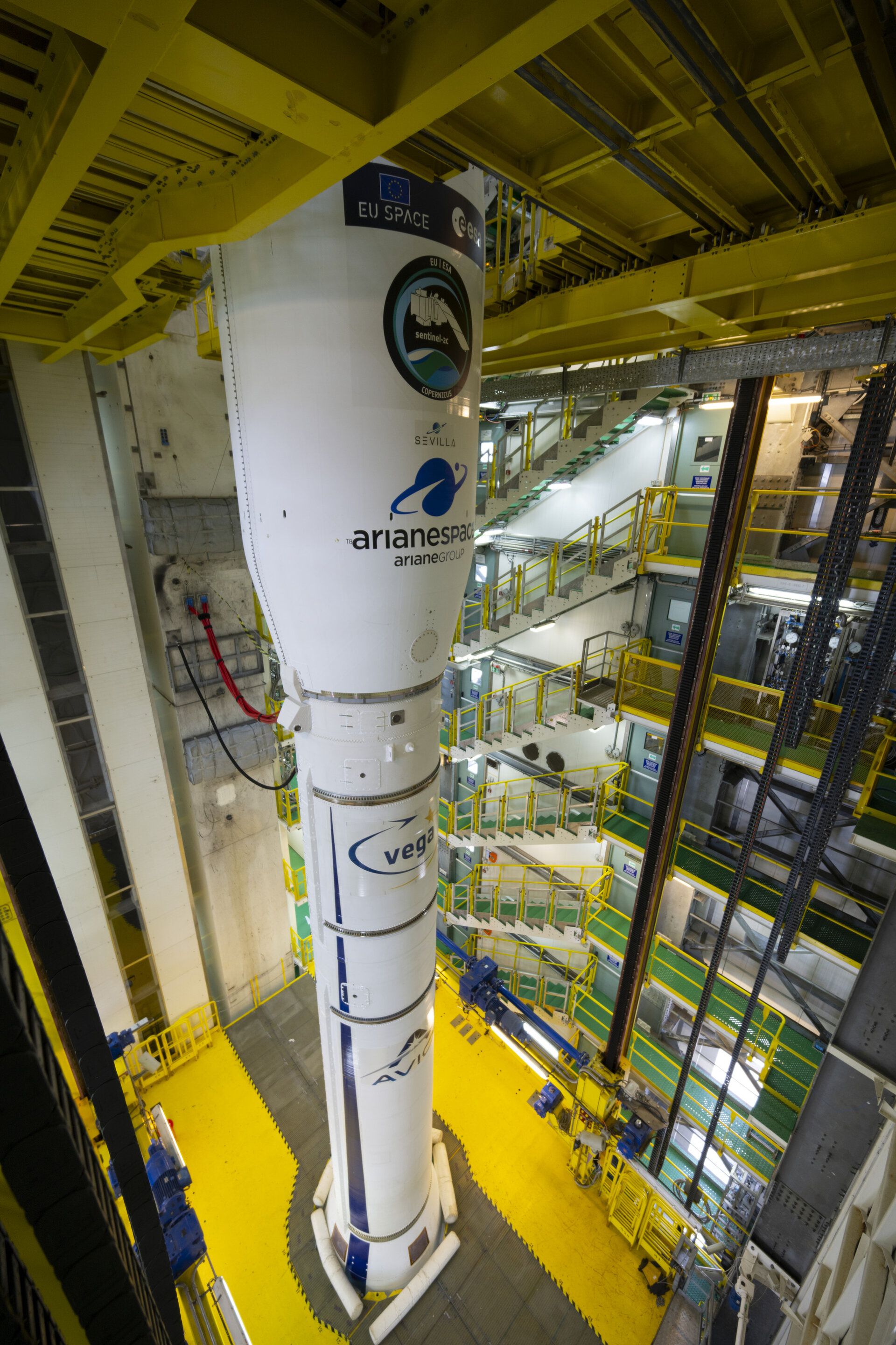 Vega–Sentinel-2C upper-composite fully assembled in the launch tower