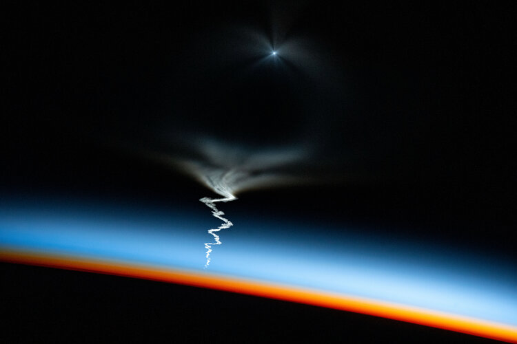 Soyuz launch seen from Space Station