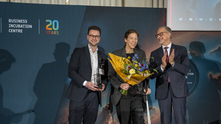 ESA Director General, Josef Aschbacher presented the Honourable Mention award to Helene Huby, Co-Founder and CEO at The Exploration Company