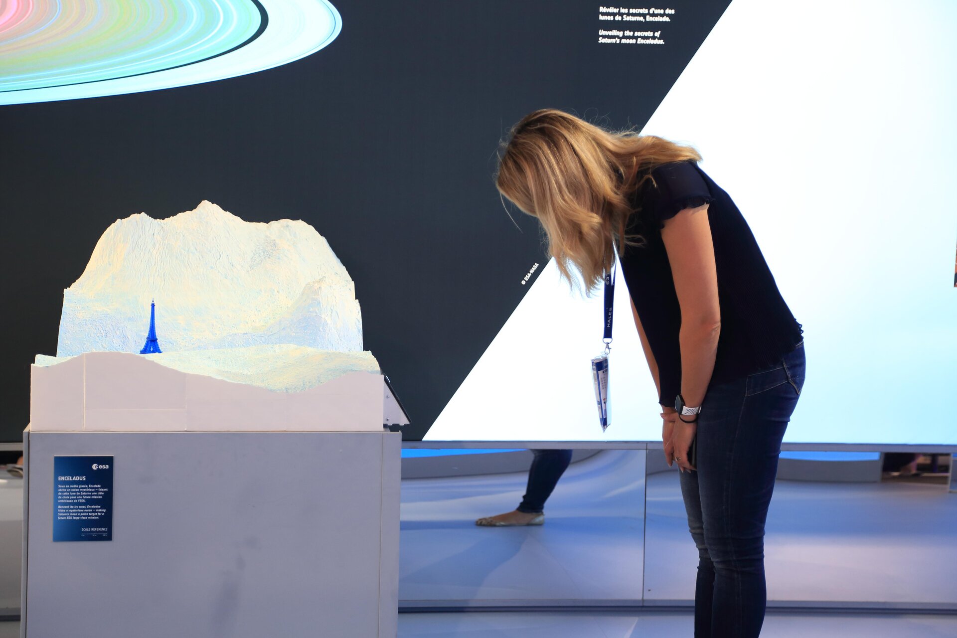 A model of the surface of Saturn's moon Enceladus was part of the Explore and Discover section of ESA's exhibition at the International Paris Air Show 2025. 