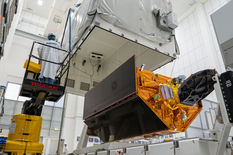 Sentinel-6B being enclosed in its shipping container