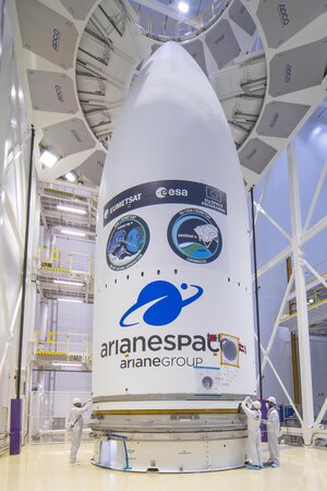 MetOp-SG and Sentinel-5 stickers on Ariane 6 rocket fairing