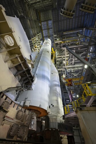Looking up from below: Ariane 6 for Sentinel-1D on the launch pad