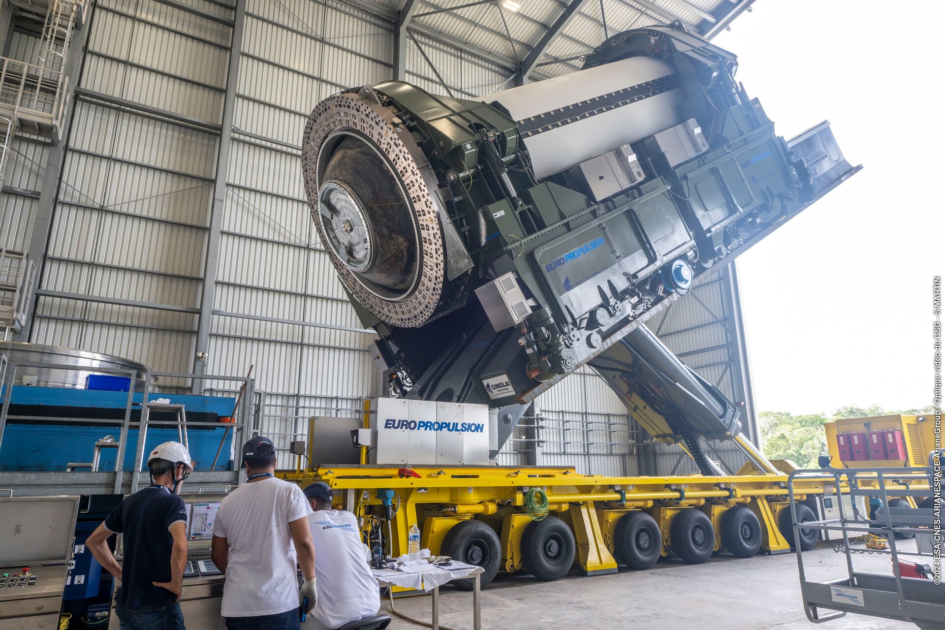 Ariane 6 booster in its transporter dock