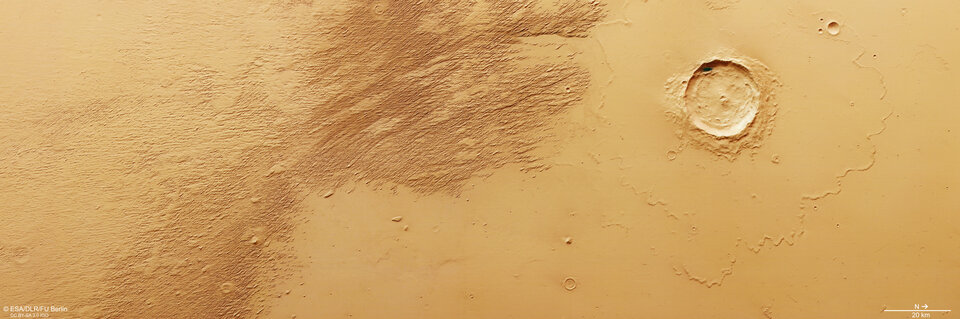 Mars Express sees sandblasted wind sculptures near Eumenides Dorsum